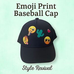 ✨ NWT - Emoji Print Baseball Cap – Black Adjustable Hat